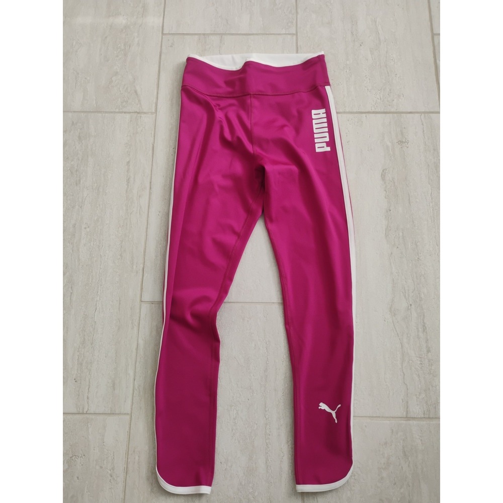 Puma Leggings Womens Small Pink White Side Stripe Slim Fit Gym Athletic